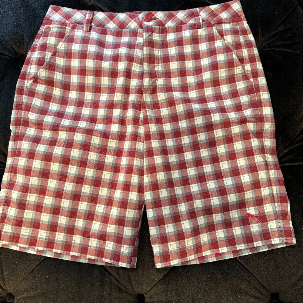 EUC PUMA Dry Cell Sport Lifestyle Plaid Men's Golf Shorts Sz: 34
